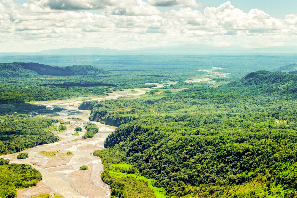 aerial photograph of Pastaza River Basin in South America