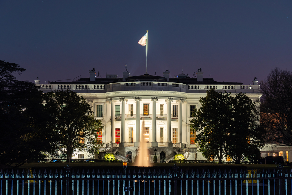 photograph of the White House at night