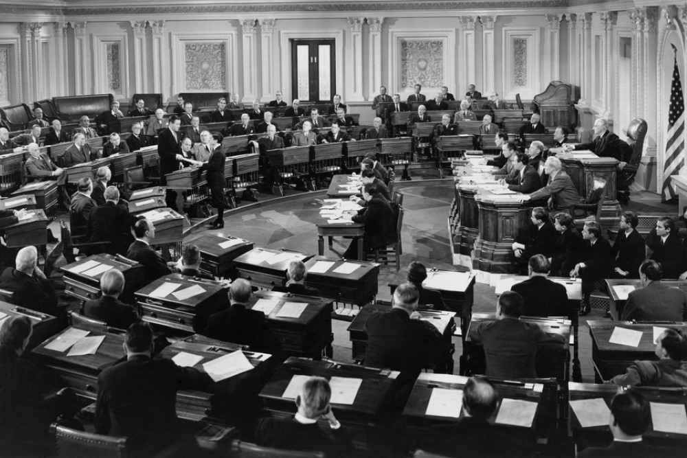 black-and-white photograph of U.S. congress in session