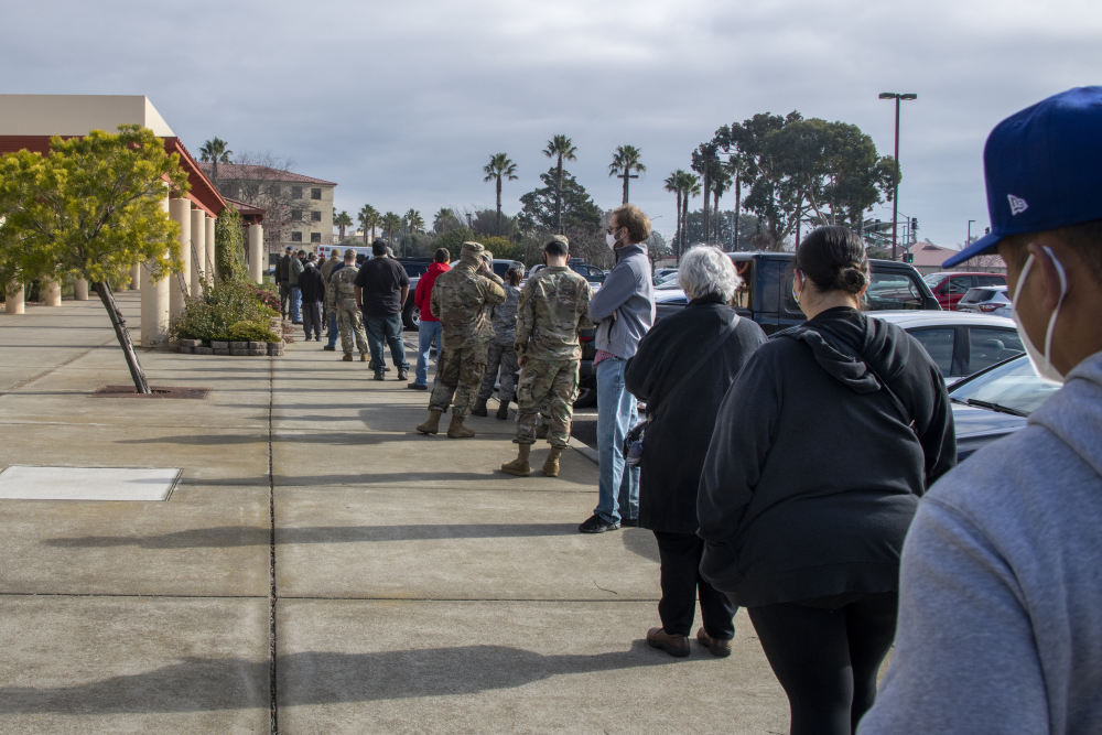 photograph of vaccine waiting line