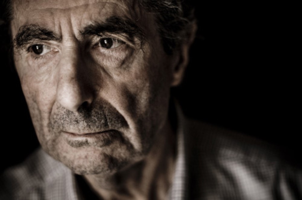 close-up photograph of Philip Roth