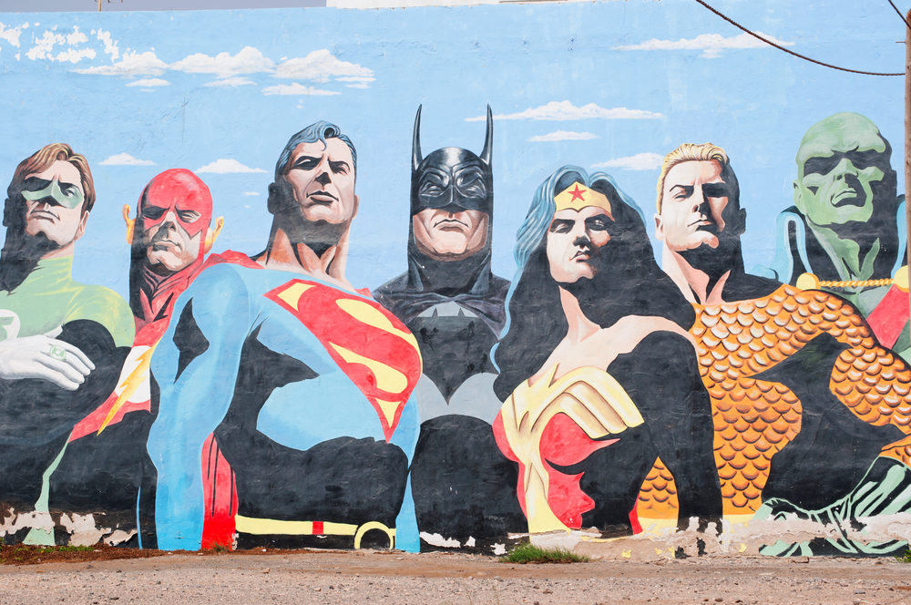 photograph of mural of DC superheroes
