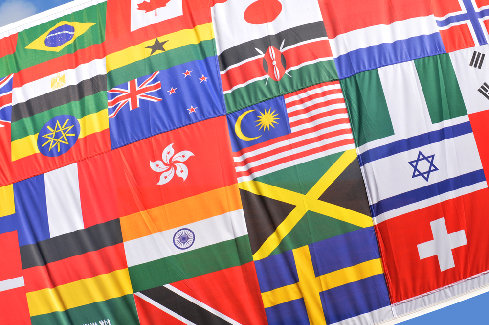 photograph of a patchwork ofnational flags sewn together