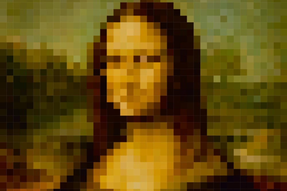 pixelated image of Mona Lisa painting