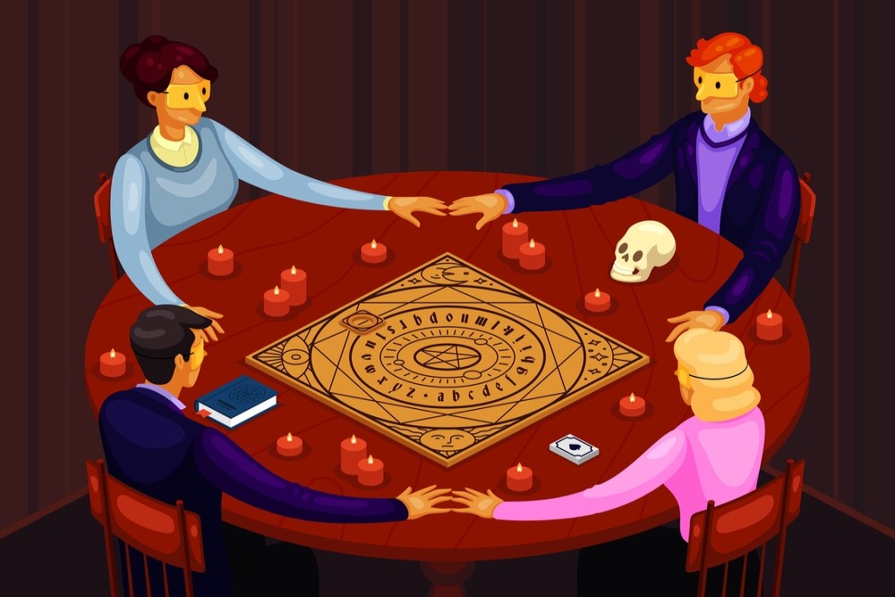 cartoon image of an occult seance