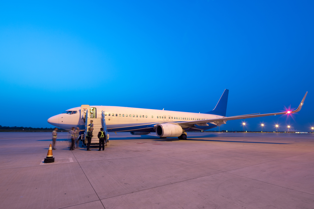 airplane boarding on Xi'an airport runway