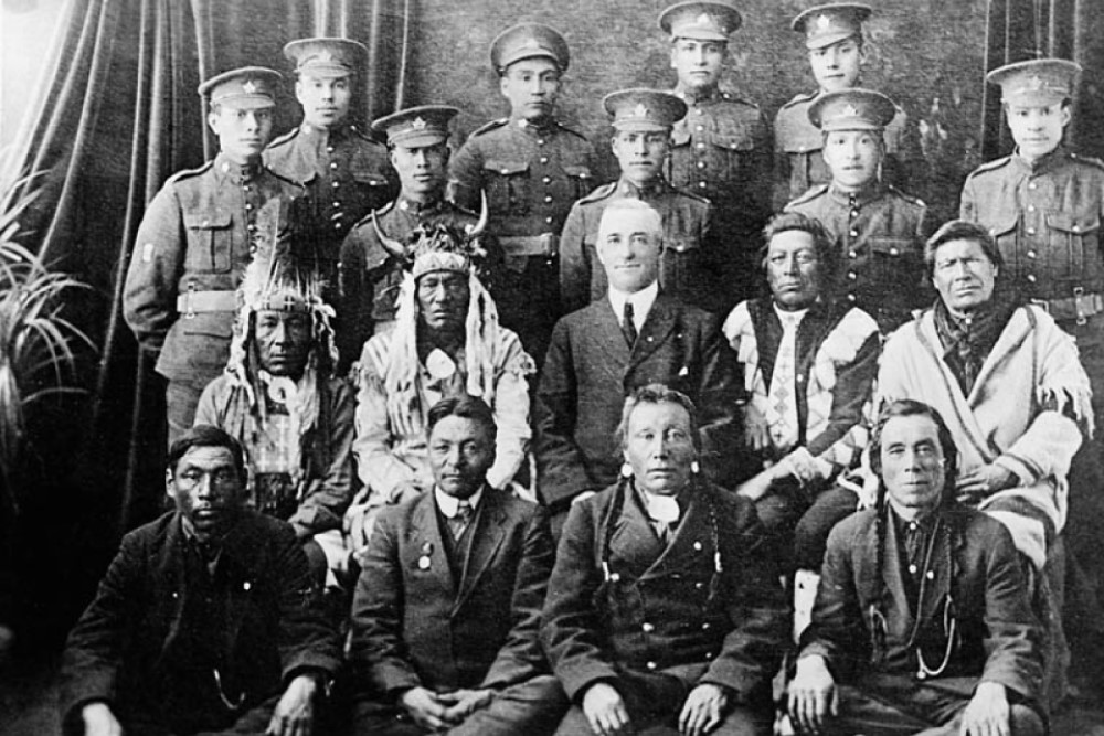 black-and-white photograph of Native American soldiers in the Canadian Expeditionary Force