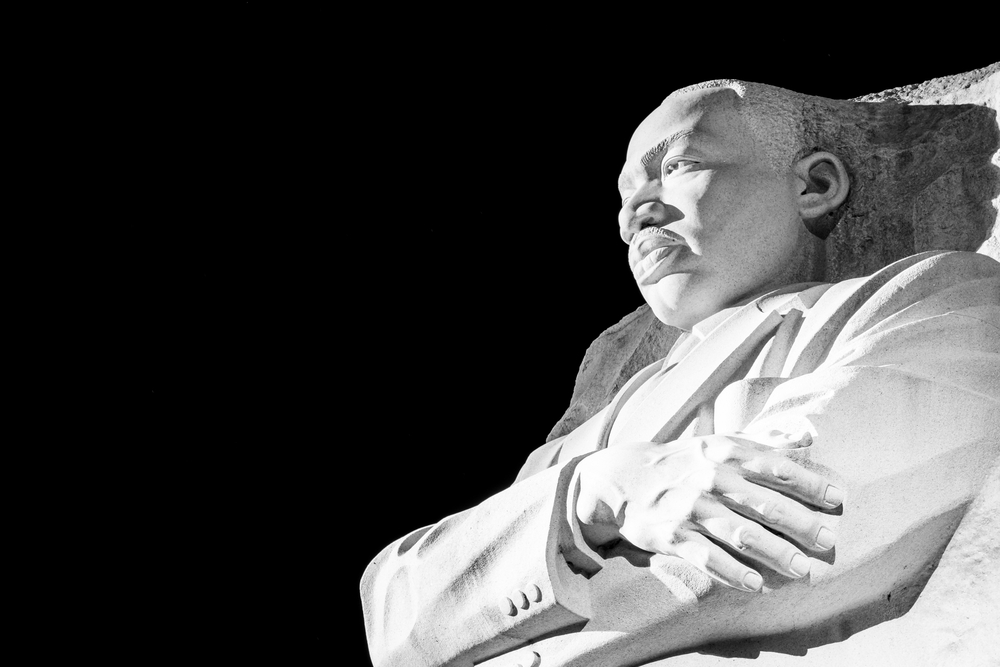 photograph of Martin Luther King Jr. Statue profile at night