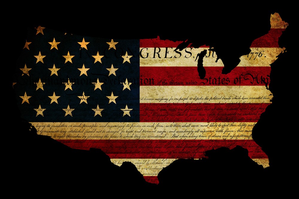 image of US map with flag and constitution superimposed