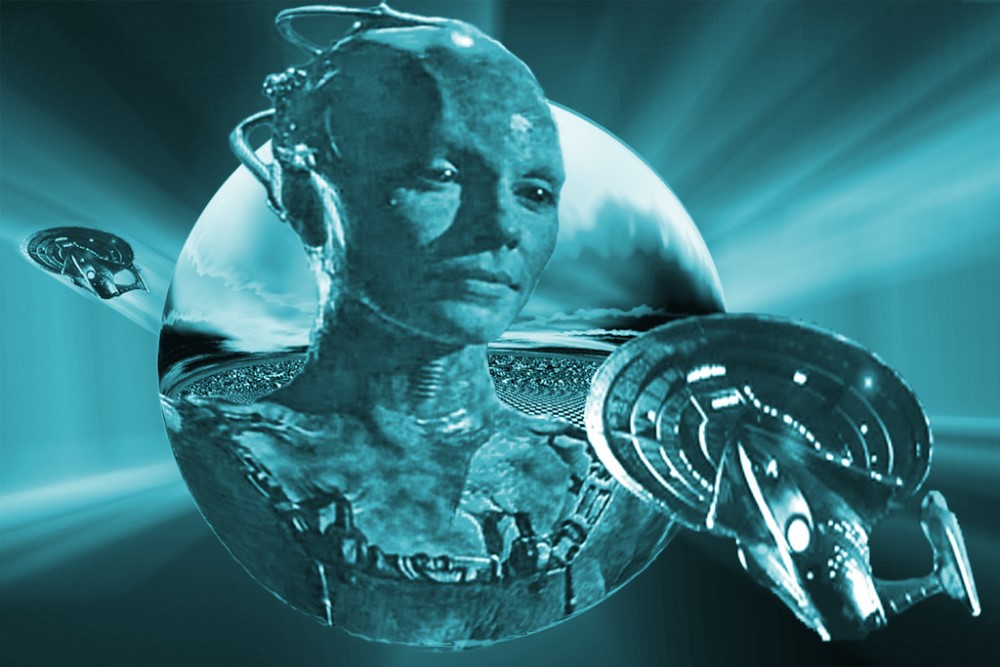 image of Enterprise spaceship and Borg Queen