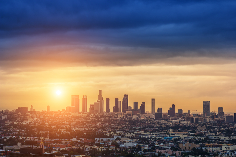 photograph of Los Angeles skyline at dawn