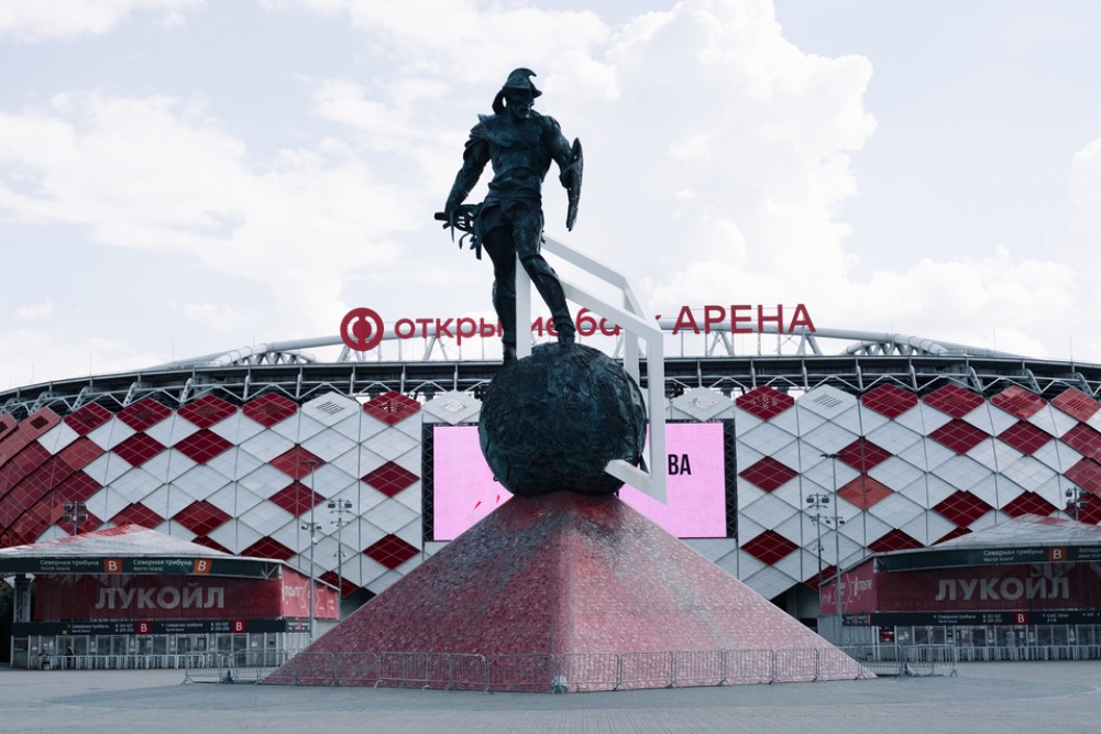 photograph of gladiator statue at Spartak Moscow stadium
