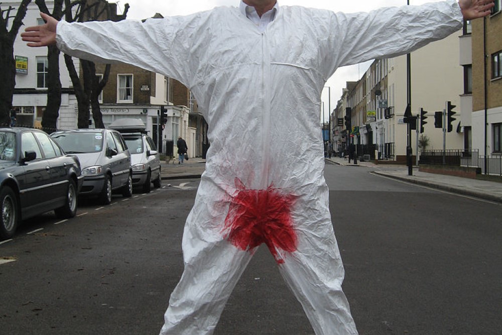 photograph of Bloodstained Men protestor