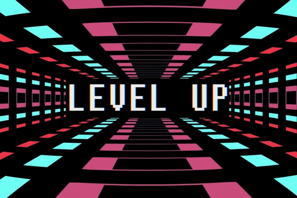 image of retro "Level Up" screen