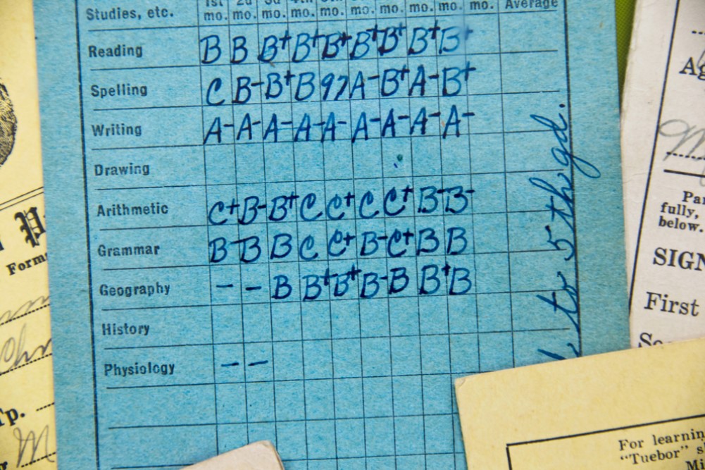 photograph of old-fashioned elementary report card