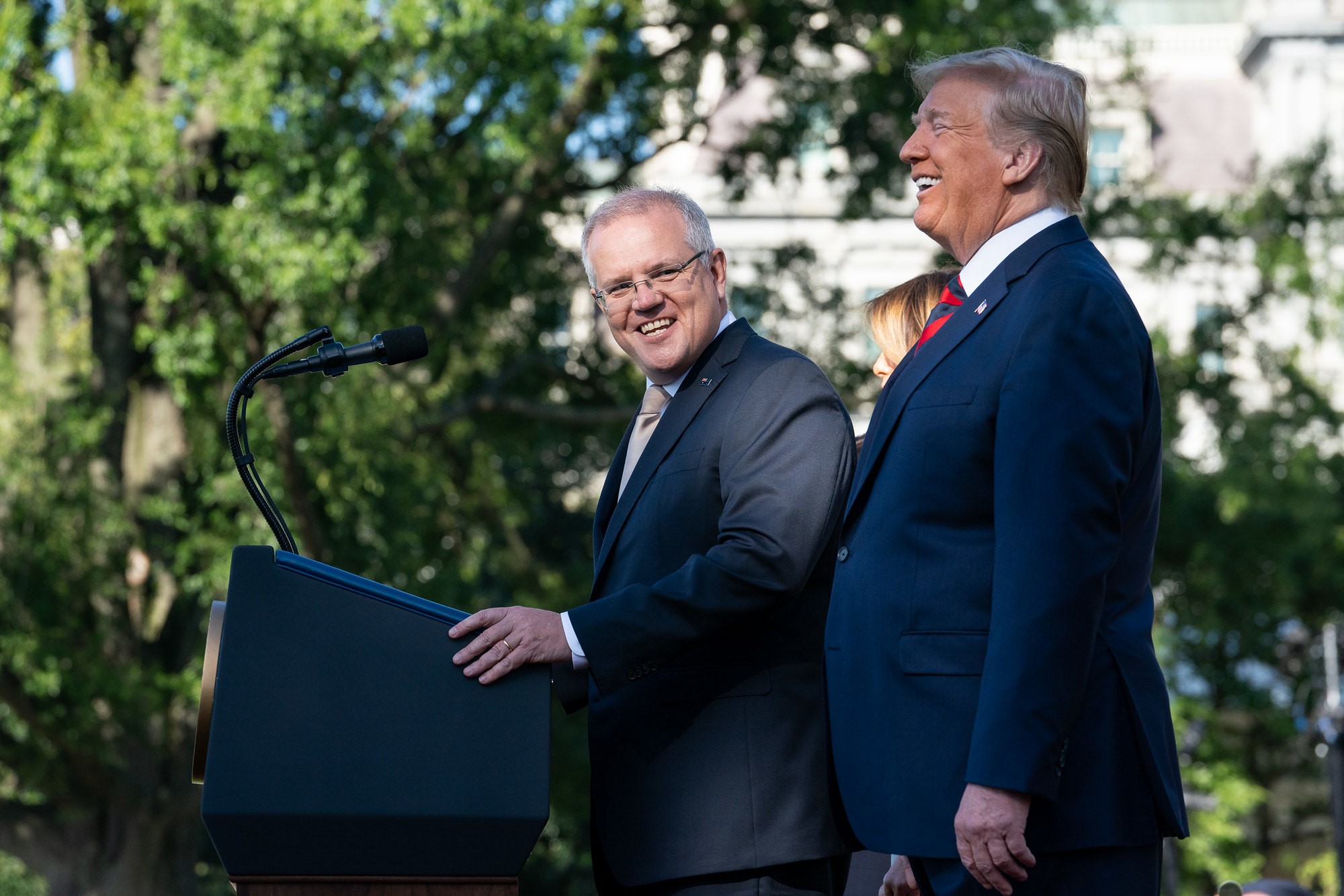 photograph of Donald Trump and Scott Morrison at White House press conference