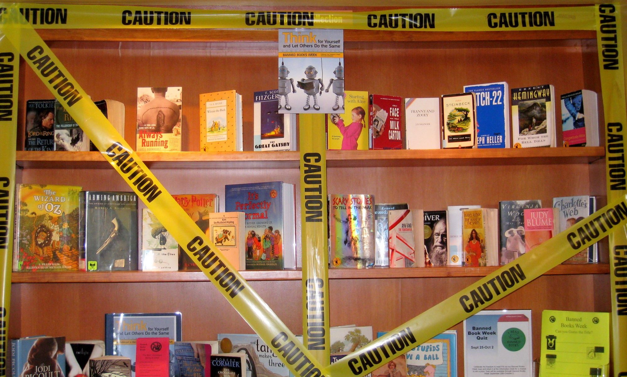 photograph of banned book display in public library
