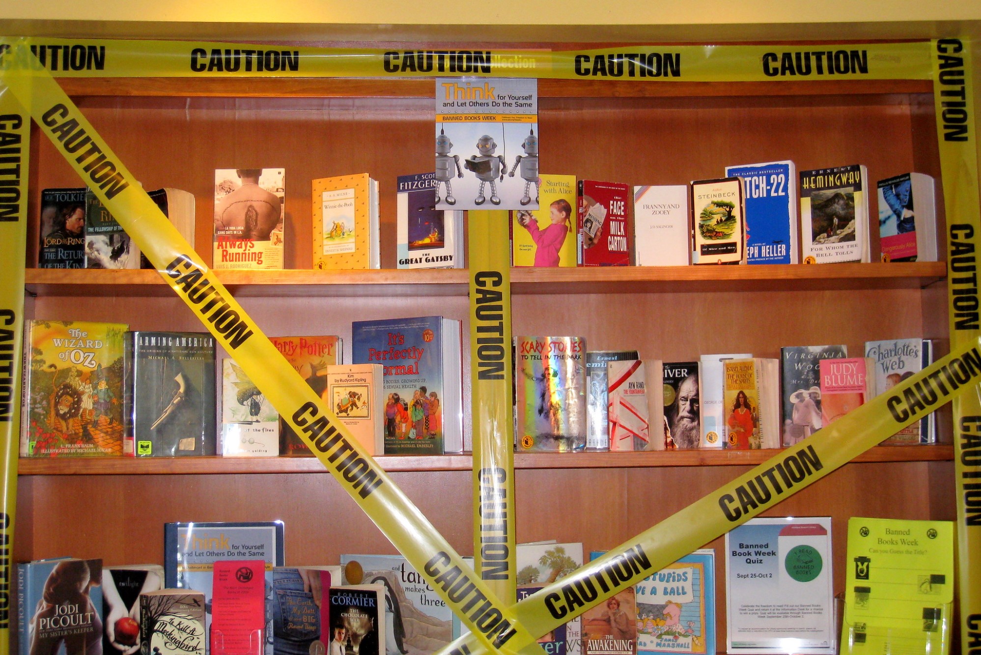 photograph of banned book display in public library