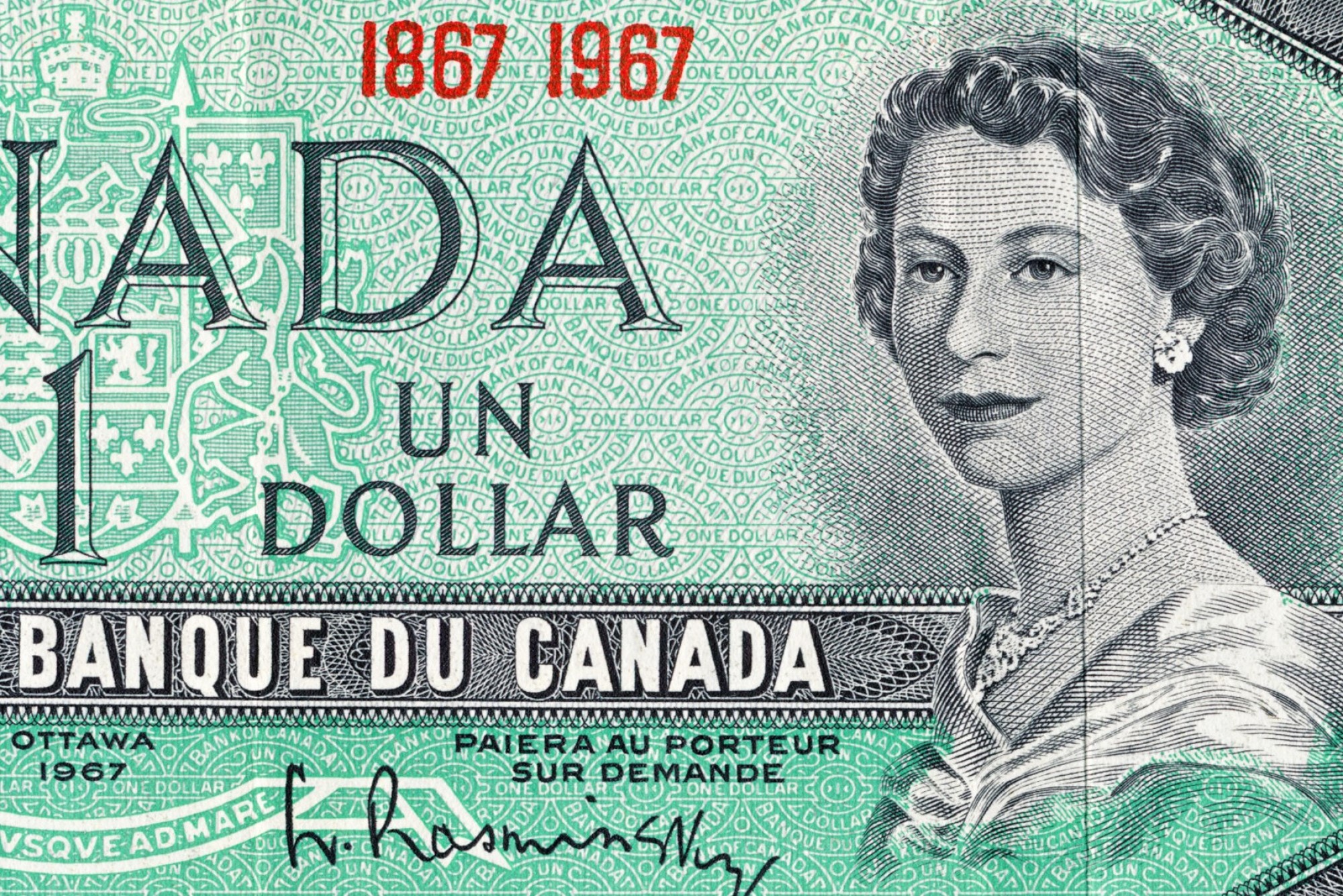 photograph of Queen Elizabeth on dollar bill