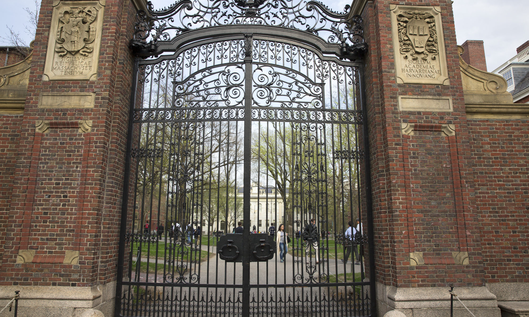 photograph of Harvard's campus gates closed