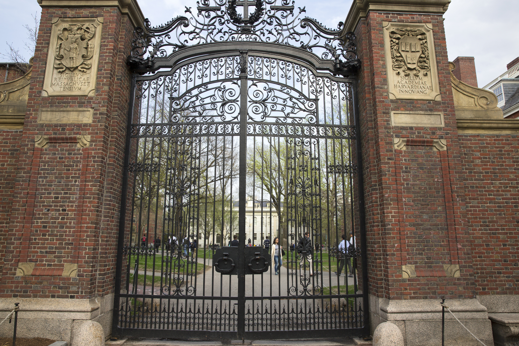 photograph of Harvard's campus gates closed