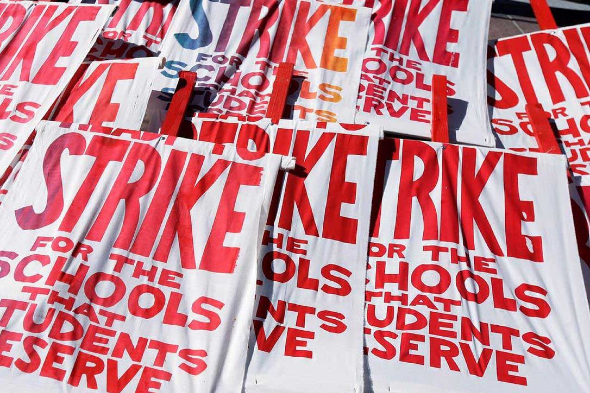 photograph of teacher's strike signs