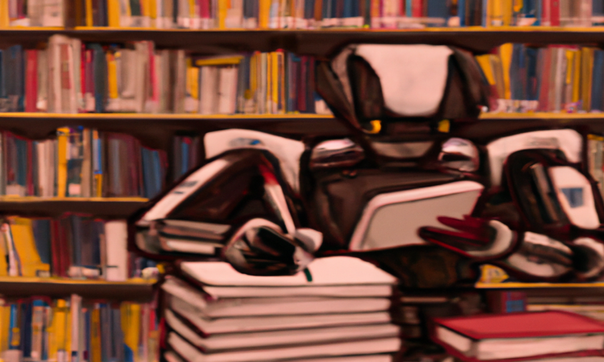 drawing of robot in a library