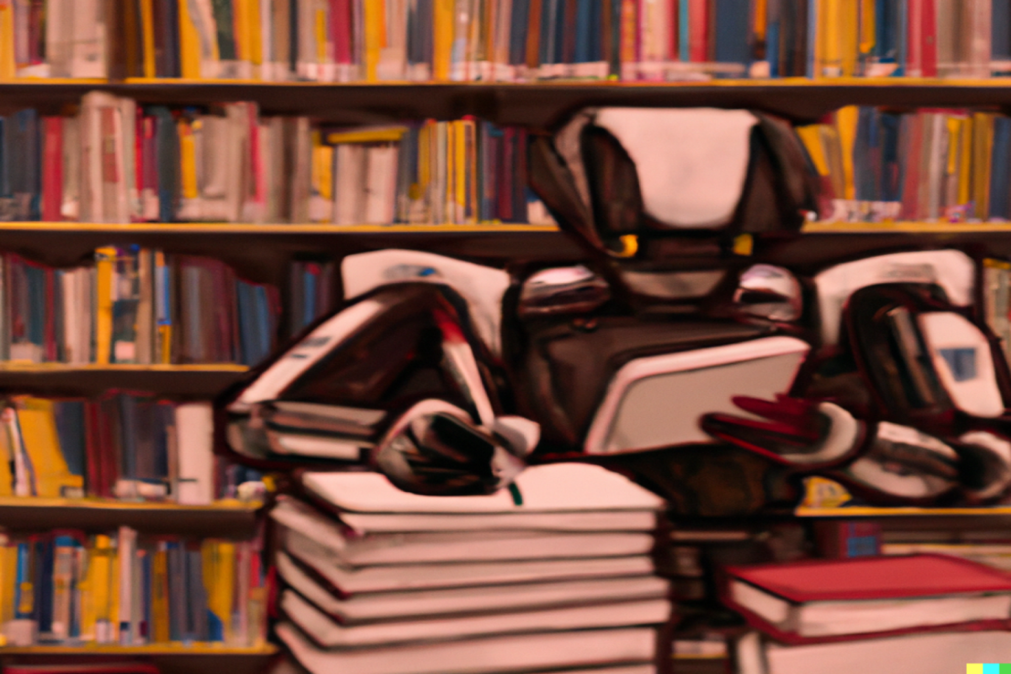 drawing of robot in a library