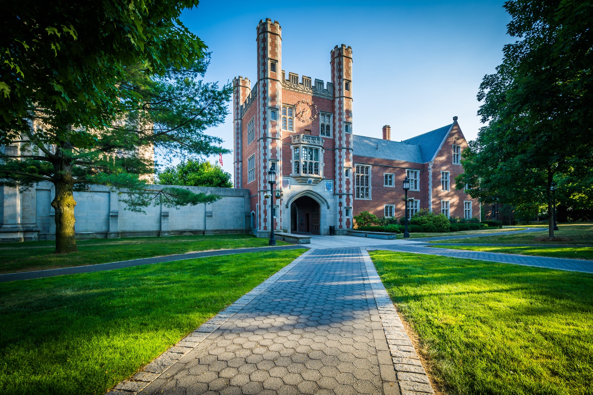 photograph of paths converging on college quad