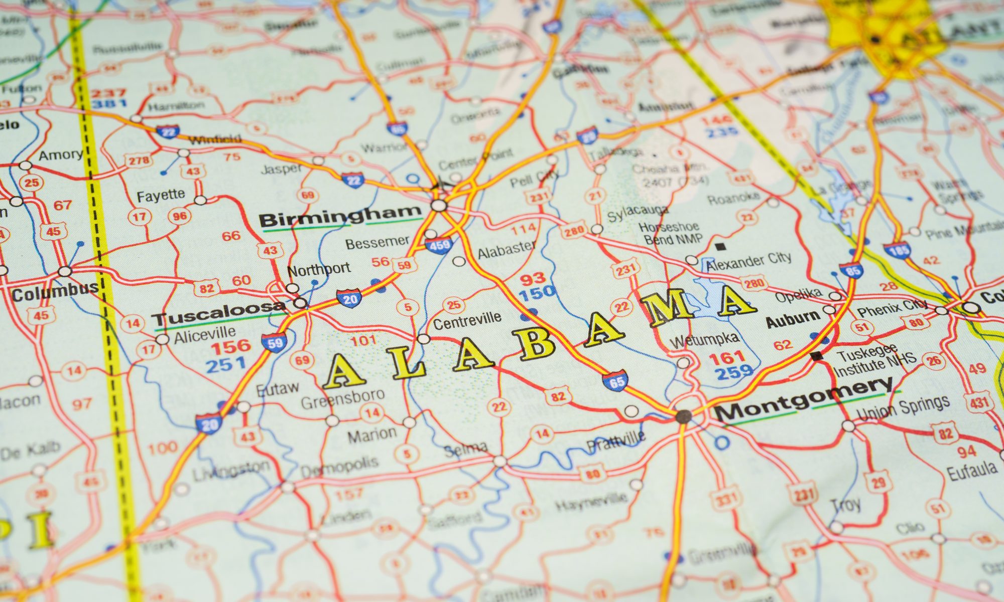 photograph of Alabama road map