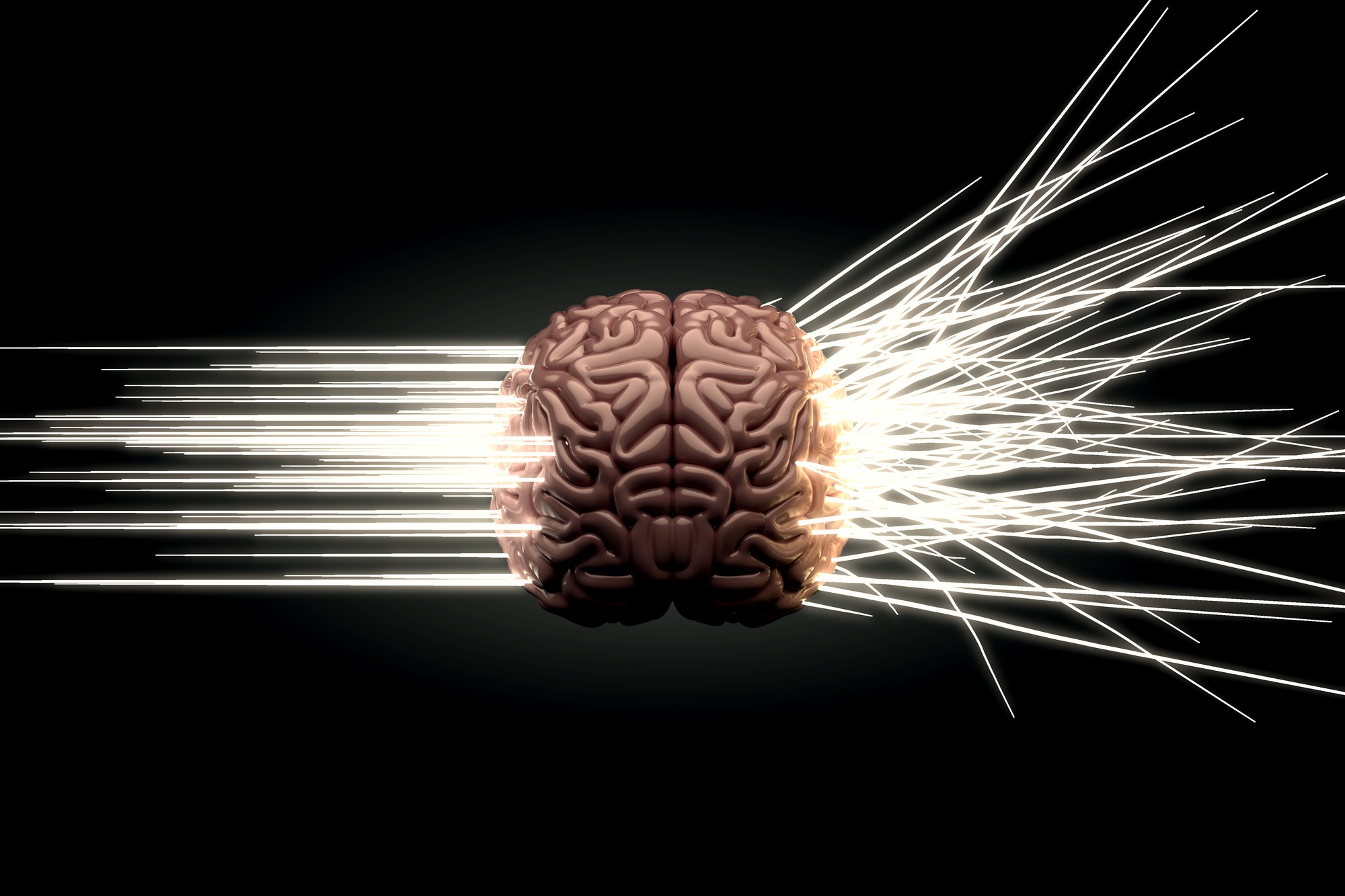 image of light beams refracting from model brain