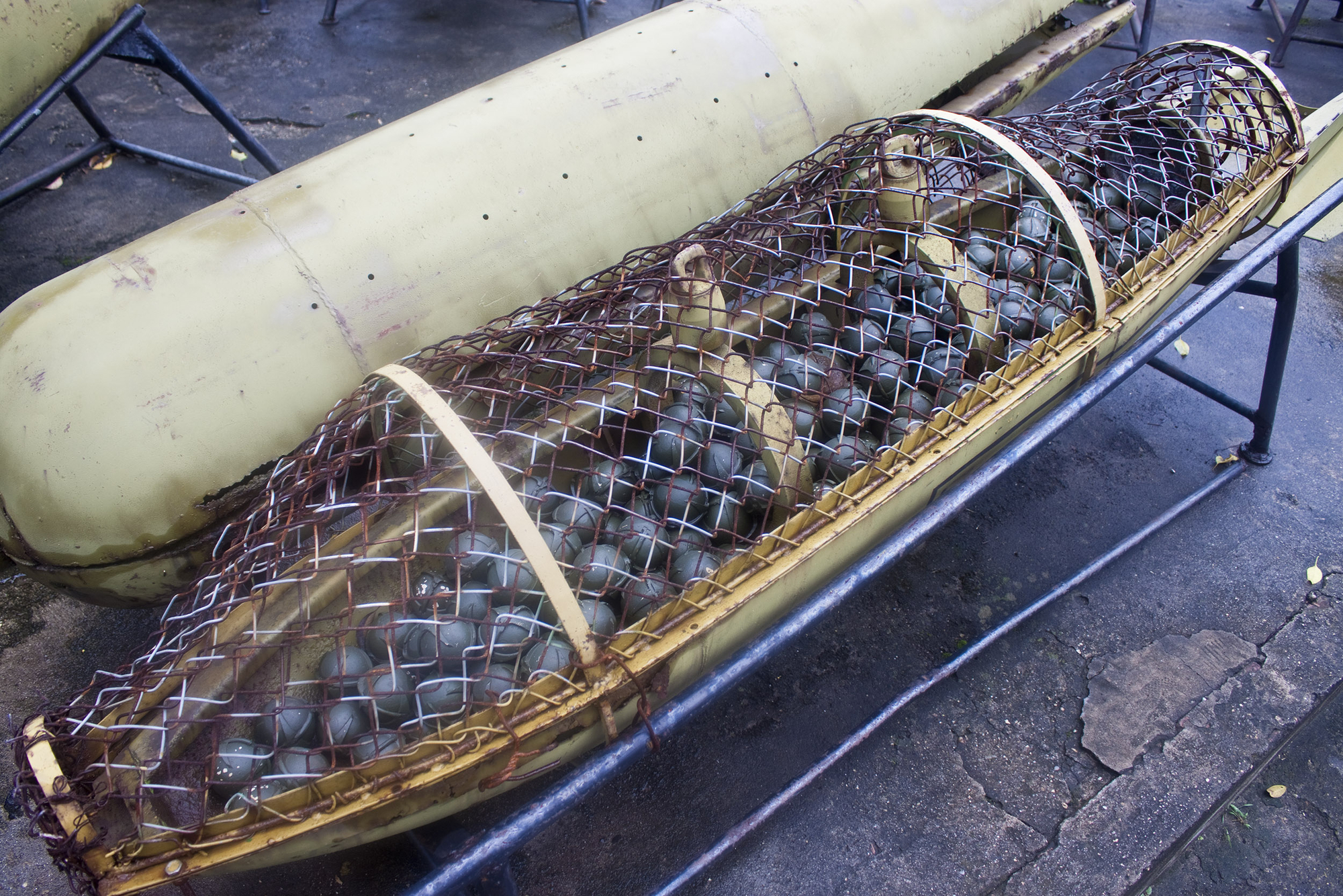 photograph of cluster bomb model