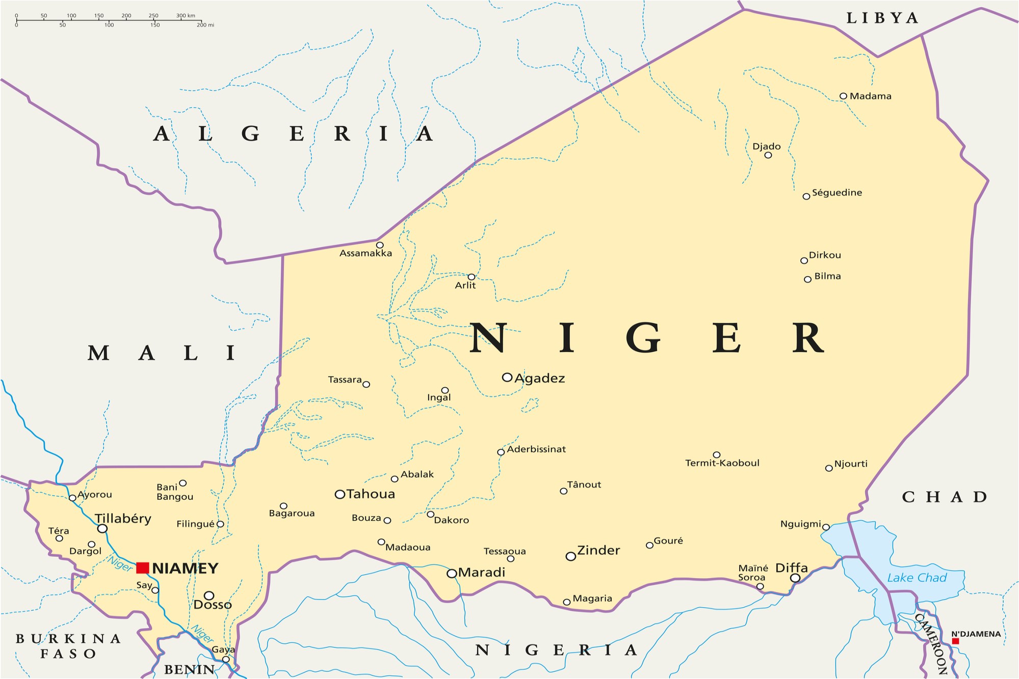 Map of Niger and adjacent countries