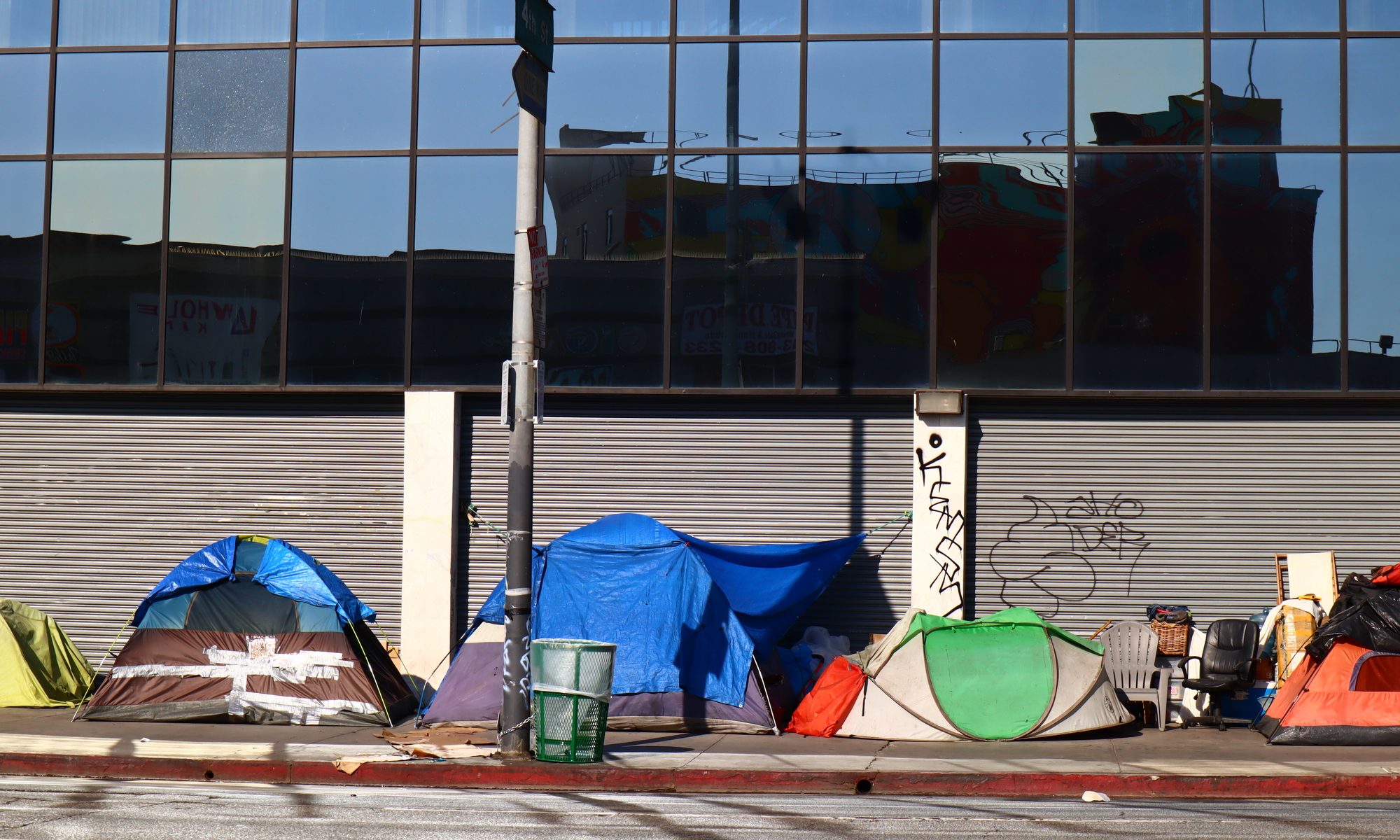 photograph of homeless tents in downtown Los Angeles