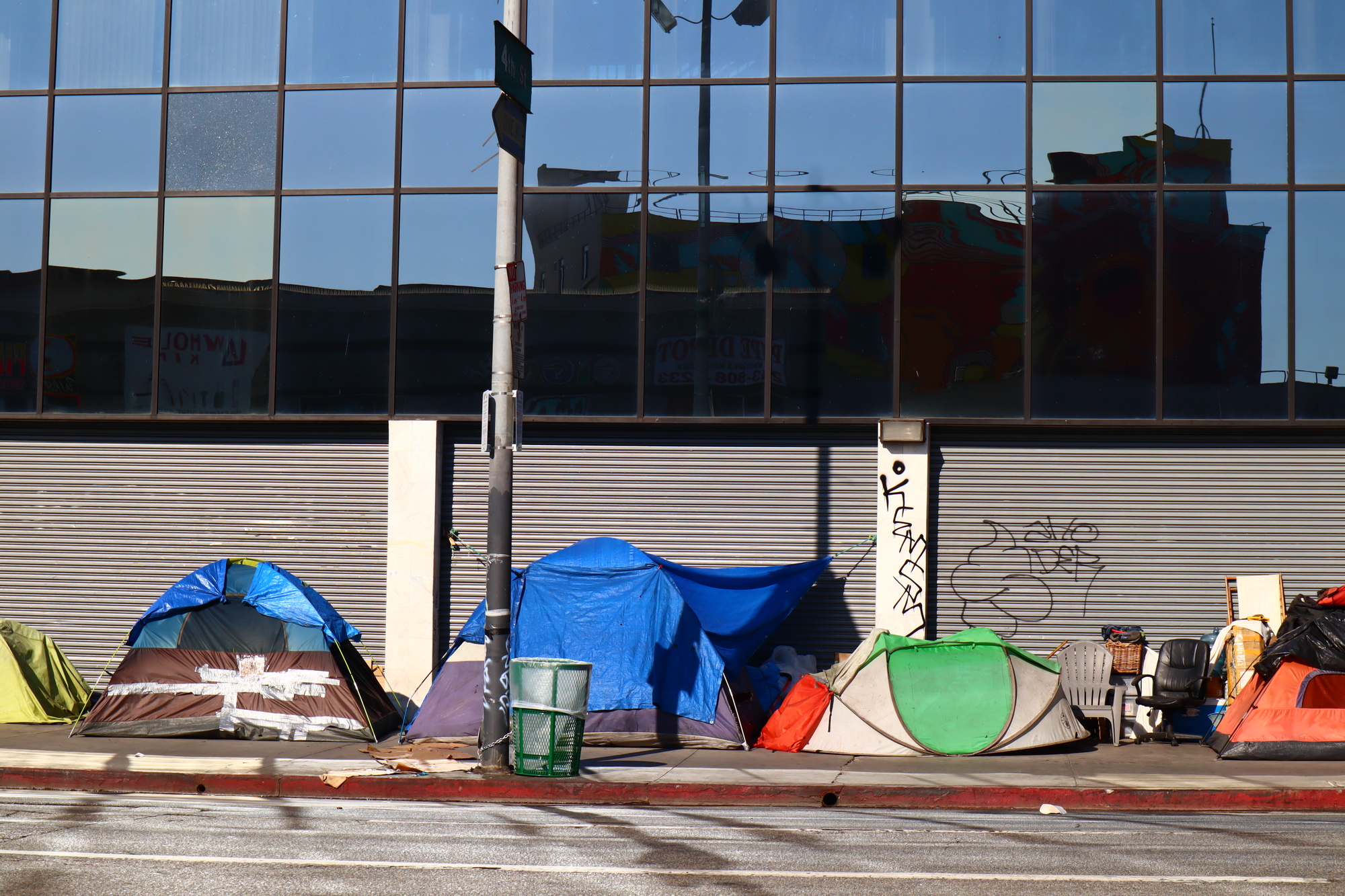 photograph of homeless tents in downtown Los Angeles