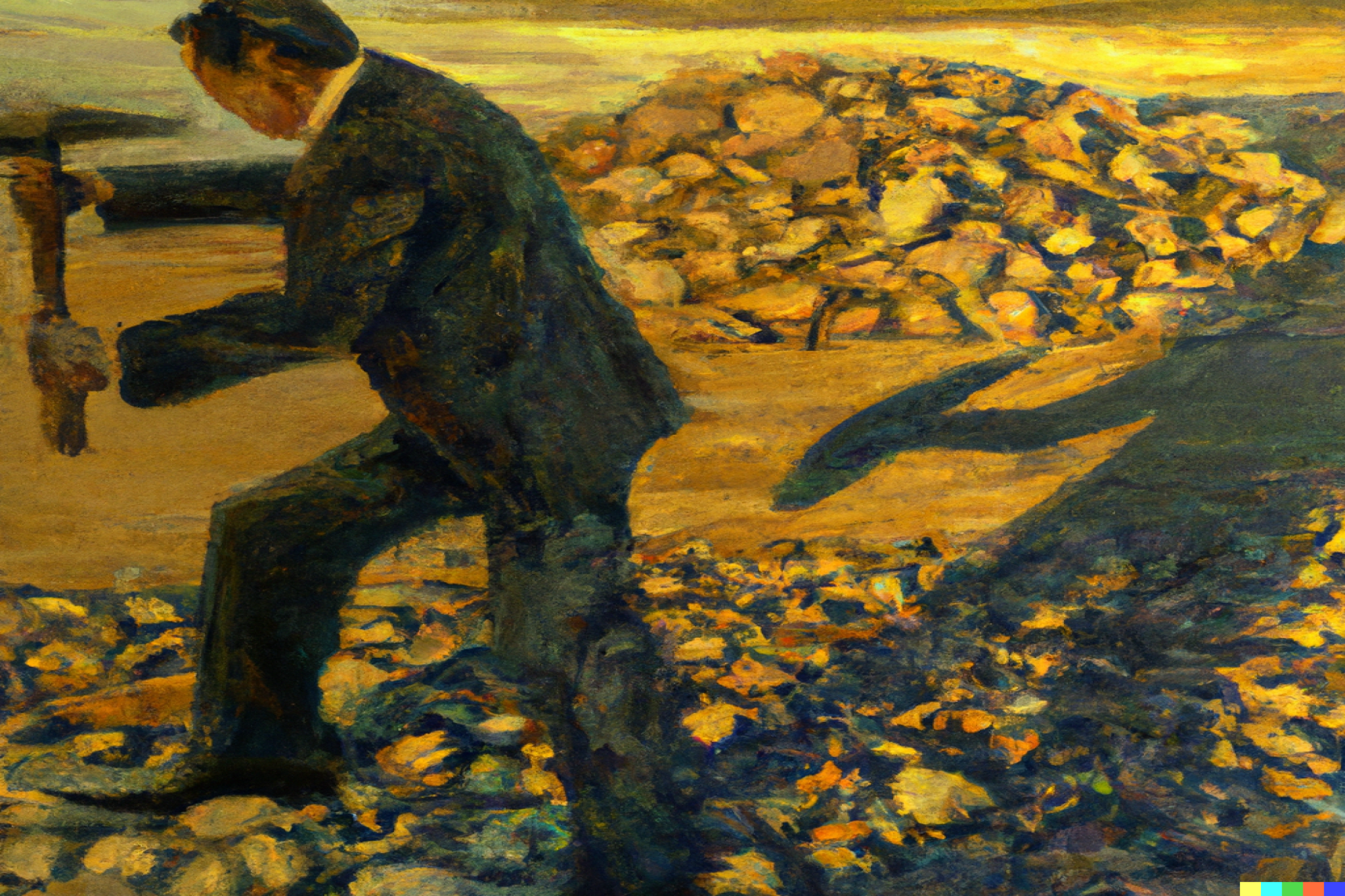 image of businessman breaking rocks in a quarry