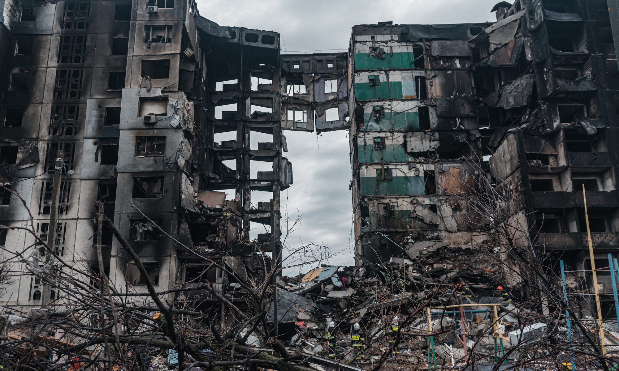 photograph of destroyed building in Ukraine