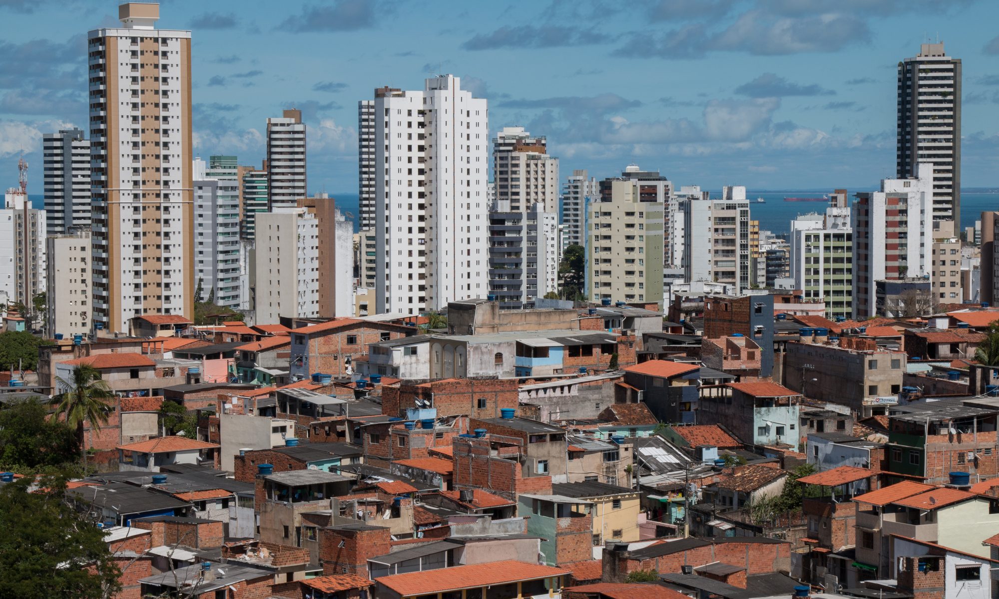 photograph of skyscrapers behind a favela