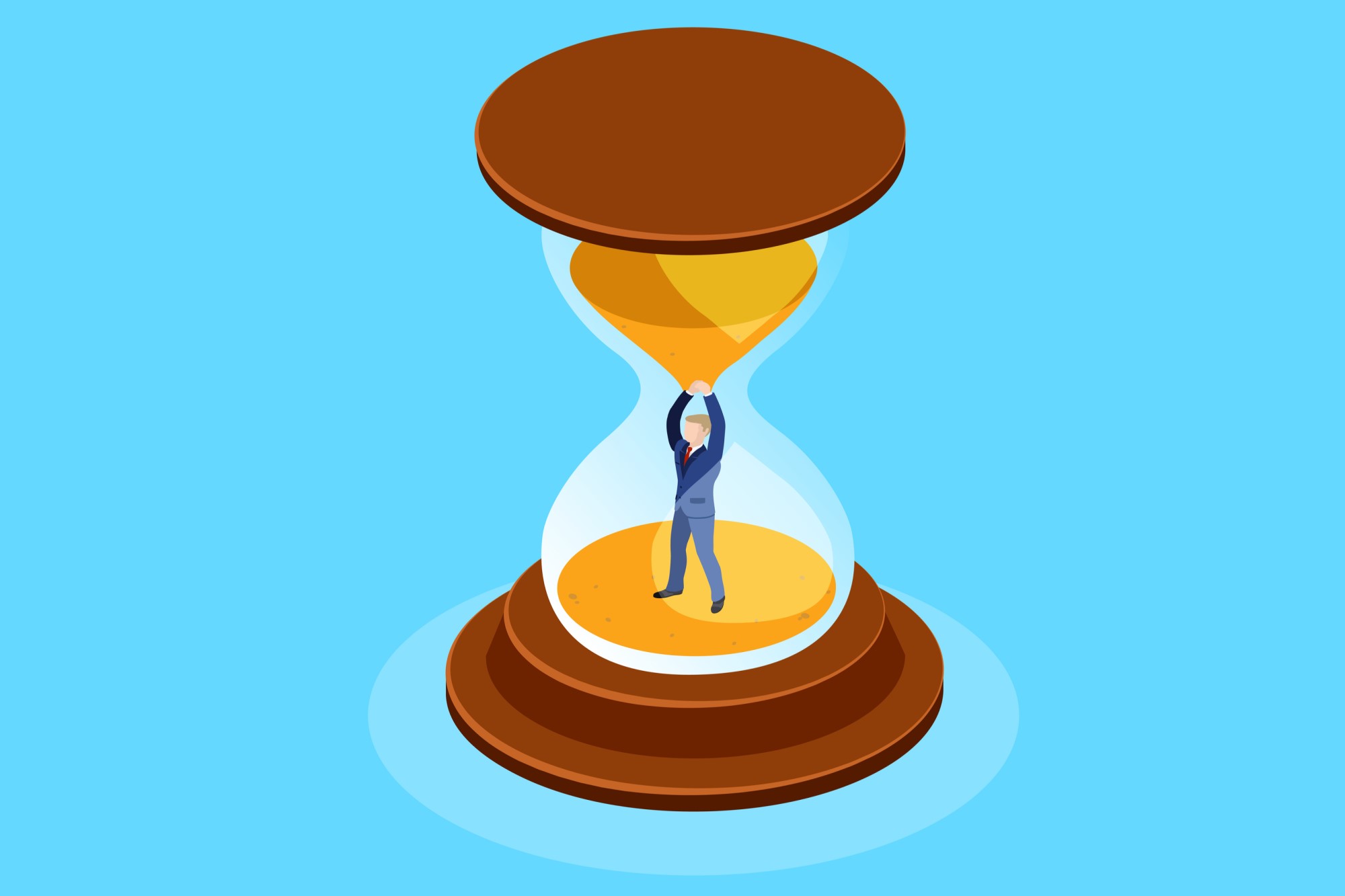 image of businessman holding up sand in hourglass